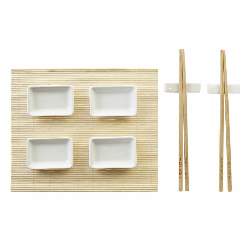 Sushi Komplekt DKD Home Decor Metall Bambus Valge Naturaalne Idamaine 30 x 40 cm 28 x 22 x 2,5 cm (9 Tükid, osad)