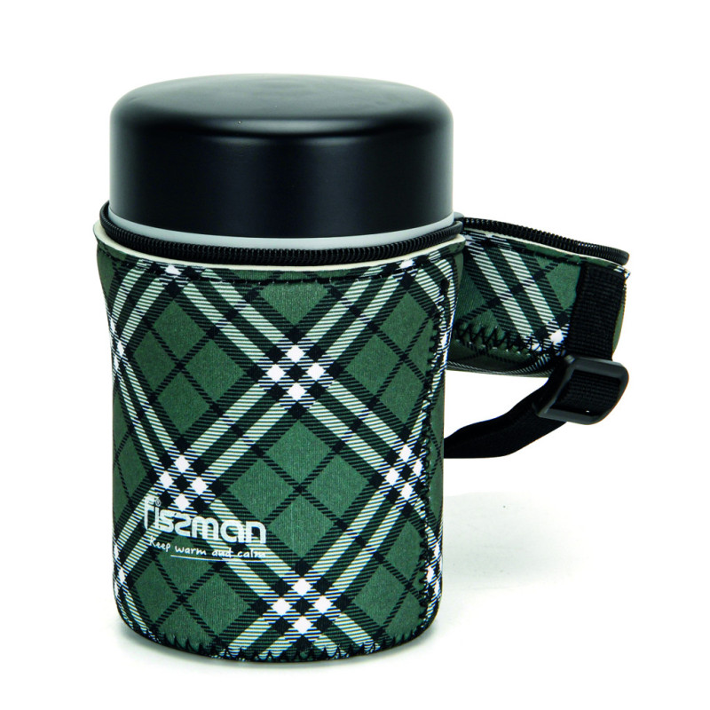 Double wall vacuum food jar 750 ml in a checkered bag (stainless steel)