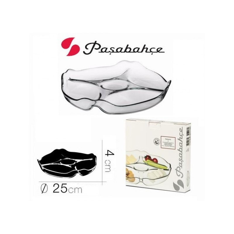 Lėkštė serviravimui stikl. 25cm 5d užkandžiams