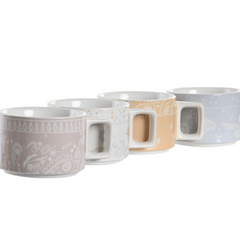 Vnt. kavos puodelių rinkinys DKD Home Decor Geltona Mėlyna Balta Raudona Metalinis Bambukas Dolomite 260 ml