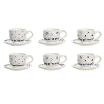 Puodelių su lėkštutėmis rinkinys DKD Home Decor Mėlyna Balta Metalinis Dolomite 180 ml 20 x 18 x 20 cm