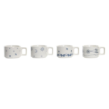 Komplekts ar kafijas tasēm DKD Home Decor Zils Balts Metāls Dolomite 260 ml