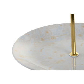 Augļu Bļoda DKD Home Decor 27 x 27 x 34 cm Porcelāns Zils Rozā Metāls