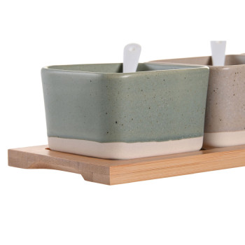 Set za Predjelo DKD Home Decor 29 x 11,5 x 1,5 cm Portselan Mitmevärviline Bambus Skandinaavia
