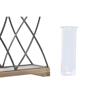 Vaza DKD Home Decor Ruda Juoda Skaidrus Metalinis Stiklas Paulovnijos mediena 36,5 x 11,5 x 23,5 cm,,,