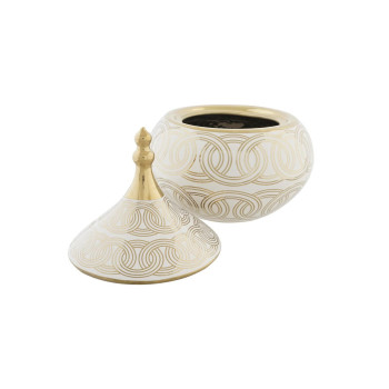 Tibori Nõu DKD Home Decor Valge Kuldne Portselan Idamaine Kroomitud 18 x 18 x 22 cm,,,