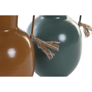 Vaas DKD Home Decor 14.5 x 13 x 24 cm Metall Oranž Roheline Sinep (2 Ühikut),,,