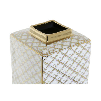 Vaas DKD Home Decor 14,5 x 14,5 x 30 cm Portselan Kuldne Valge,,,