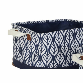 Multi-purpose basket DKD Home Decor White Brown Grey Navy Blue Leaf of a plant Boho 40 x 30 x 24 cm Plastic 3 Pieces (2 Units),,